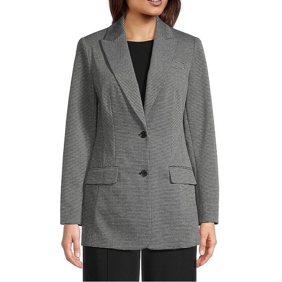 Calvin Klein Womens 14W Black Mini Houndstooth Blazer Jacket Career New - Picture 1 of 10